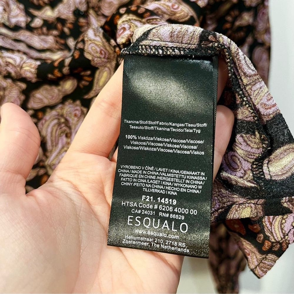 ESQUALO Paisley Floral Button Down Boho Semi Sheer Blouse Long Sleeve Top Medium - Picture 8 of 11